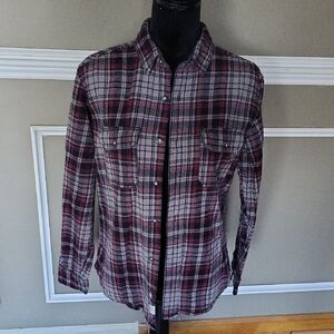 PD&C Women's Plaid Button Down Shirt - Red and Black